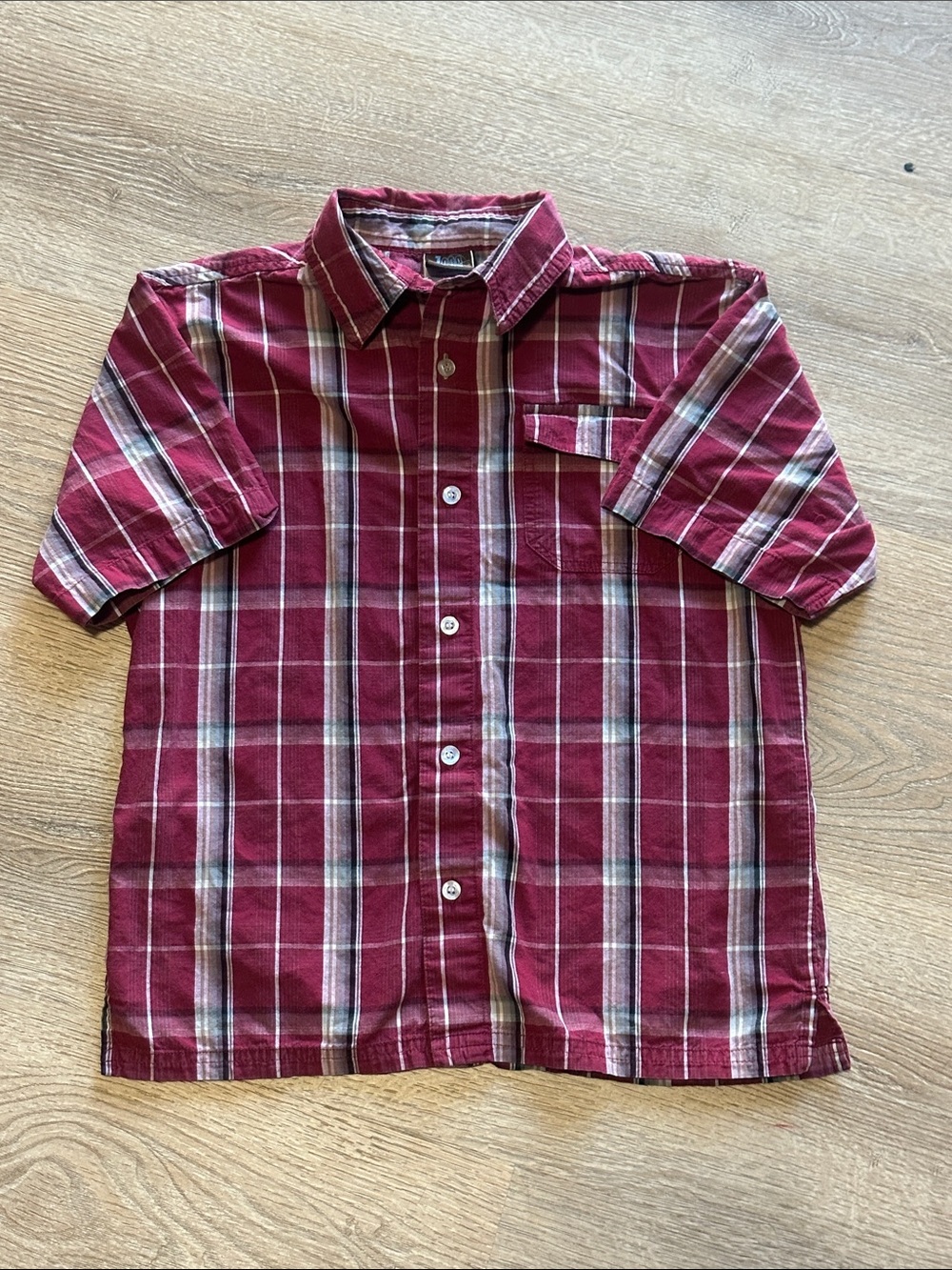 Zone One.Kids' Short-Sleeve Button-Up Plaid Shirt - Burgundy